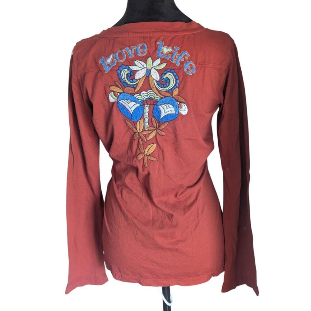 Johnny Was Embroidered Floral "Love Life" Boho Top V-Neck Rust Large - Picture 4 of 8